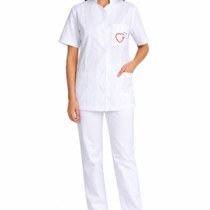 Costum alb din bumbac satinat elastic