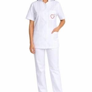 Costum alb din bumbac satinat elastic