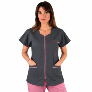 Halat gri cu fermoar si insertii roz