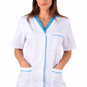 Bluza dama alba cu insertii turcoaz
