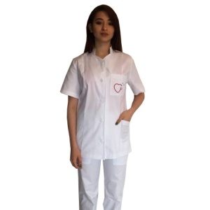 Costum alb din bumbac satinat elastic