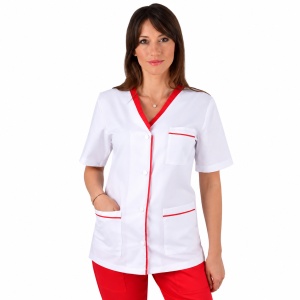 Bluza dama alba cu insertii rosii