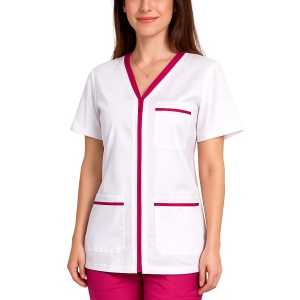 Bluza dama alba cu fermoar si insertii ciclam