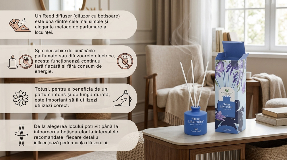 Cum să folosești corect un Reed diffuser pentru un parfum de lungă durată