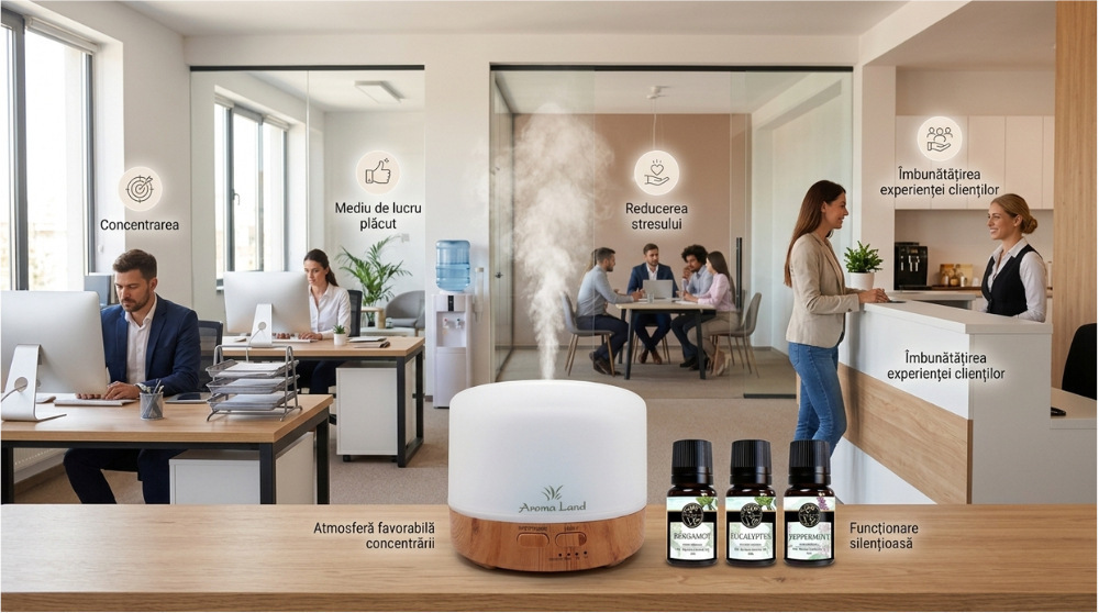 beneficii utilizare difuzor de aromaterapie la birou