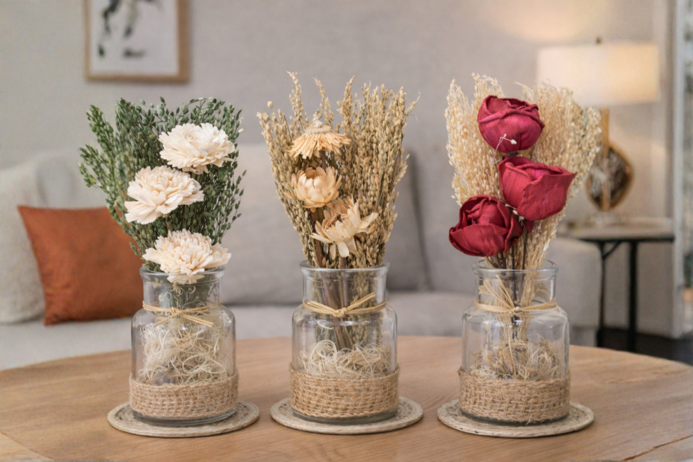 aranjament floral din lemn de Sola in diverse culori