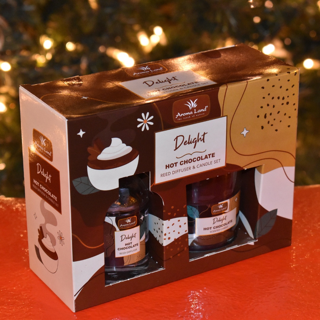 Set cadou aroma ciocolata calda – reed diffuser si lumanare