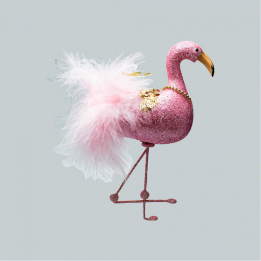 Ornament Brad Crăciun Flamingo Roz, 11x20cm