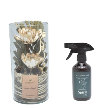 Aranjament floral Natur cilindru + cadou spray ambiental Spirit Rebel din gama Note Urbane