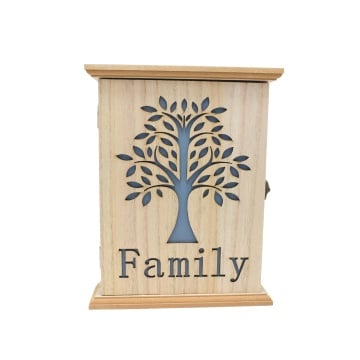 cutie de chei Family din lemn, cu arborele vietii