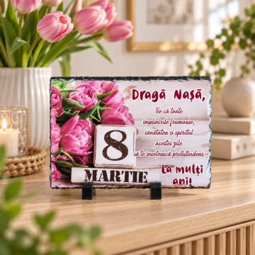 Placă ardezie decorativă - „Dragă Nașă …”, 8 Martie, 19×14 cm - Img 3