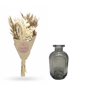 Set cadou aranjament floral Mini Bouquet Natur și vază decorativă la alegere Gri Inchis