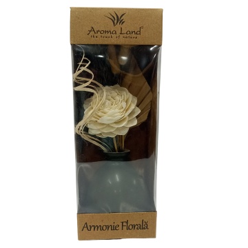 aranjament floral Gray Elegance in cutie cadou H30cm, flori din lemn de Sola in vas ceramic