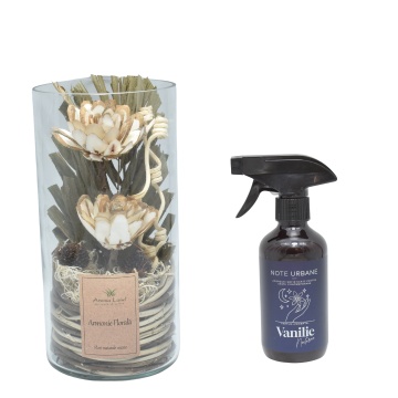 Aranjament floral Natur cilindru + cadou spray ambiental Vanilie Nocturna din gama Note Urbane
