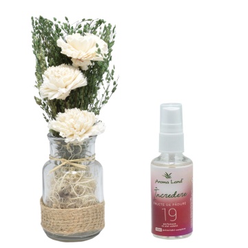 Aranjament floral Natur în vas de sticlă + spray cadou Fructe de Padure