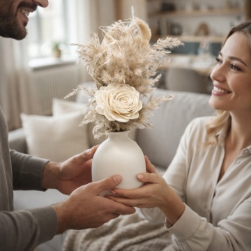 aranjament floral White Glow H30cm ca idee de cadou elegant pentru casa