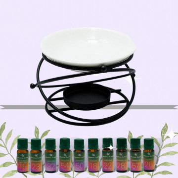 Pachet aromaterapie compus din difuzor ceramic cu picior metalic si uleiuri parfumate pentru aromaterapie