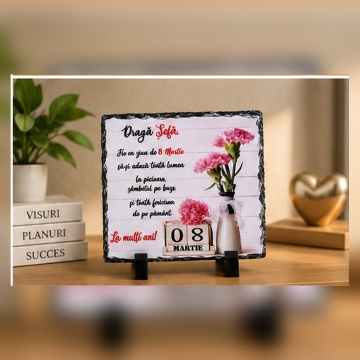 Placă ardezie decorativă - „Dragă Sefă …” 8 Martie 19×19 cm - Img 3