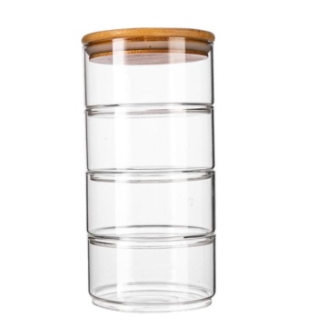 Set de 4 Recipiente de Sticla, capac Bambus, 21.50 x 11 cm