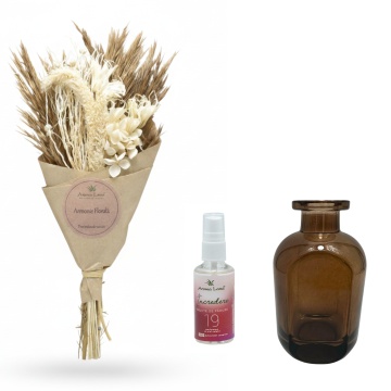 Set mini Bouquet Natur cu vază decorativă si spray de cameră Fructe de Pădure