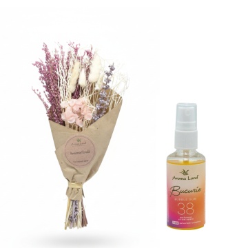Aranjament floral Mini Bouquet Pink + spray cadou Bubble Gum