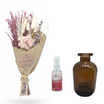 set Mini Bouquet Pink, vază decorativă la alegere și spray de cameră Fructe de Pădure 