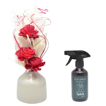 Aranjament floral 3 flori Trandafir red + cadou spray Spirit Rebel din gama Note Urbane