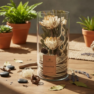 Aranjament floral Natur in vas cilindric de sticla pentru decor interior