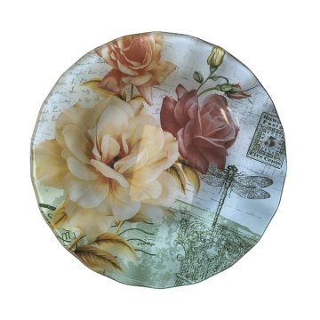 Platou din sticlă pentru servire Vintage Roses/Lavender Provence, 20x20x2 cm