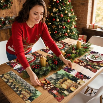 Set 12 Suporturi Pahare și Farfurii, Christmas Mix, 38.60x28 cm