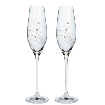 Set 2 Pahare Sampanie Miri, Sticla, Decor swarovski, 210 ml