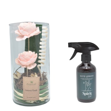 Aranjament floral Pink cilindru + cadou spray ambiental Spirit Rebel din gama Note Urbane
