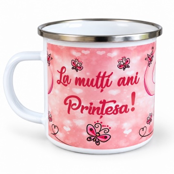 Cană metalică emailată „La mulți ani Prințesa”, 8 Martie, 8.5x9 cm - Img 2