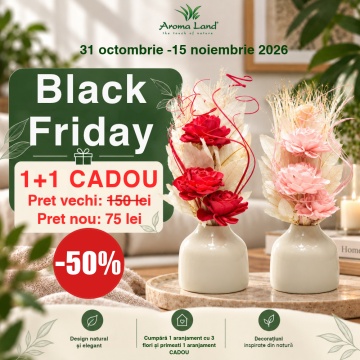 Set 2 aranjamente florale cu 3 trandafiri, H30 cm, la alegere: Natur, Pink sau Roșu (1+1 GRATIS)