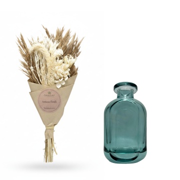 Set cadou aranjament floral Mini Bouquet Natur și vază decorativă la alegere Gri Deschis