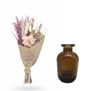 set cadou aranjament floral Mini Bouquet Pink cu vaza decorativă Maron