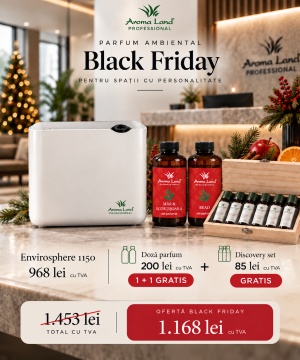 Set parfumare ambientală: difuzor Envirosphere + 2 uleiuri parfumate la alegere, 250 ml (unul CADOU) + Set 6 uleiuri profesionale Discovery GRATIS