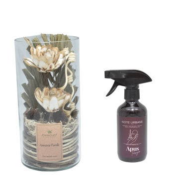Aranjament floral Natur cilindru + cadou spray ambiental Apus Parizian din gama Note Urbane