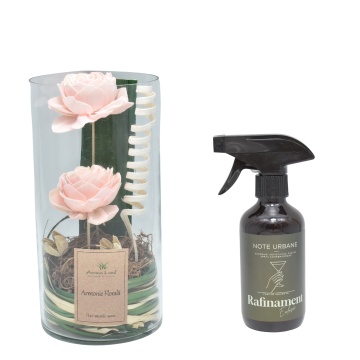 Aranjament floral Pink cilindru + cadou spray ambiental Rafinament Exclusiv din gama Note Urbane