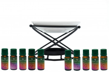 Pachet aromaterapie compus din difuzor ceramic cu picior metalic si uleiuri parfumate pentru aromaterapie