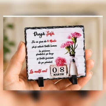 Placă ardezie decorativă - „Dragă Sefă …” 8 Martie 19×19 cm - Img 4