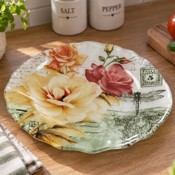 Platou din sticlă pentru servire Vintage Roses/Lavender Provence, 20x20x2 cm - Img 5