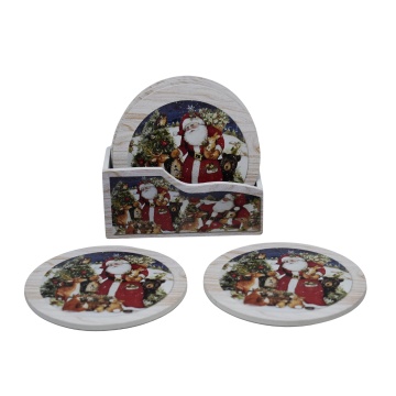 modele set 6 suporturi pahar cu Mos Craciun