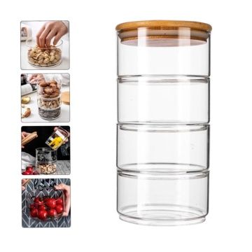 Set de 4 Recipiente de Sticla, capac Bambus, 21.50 x 11 cm - Img 2