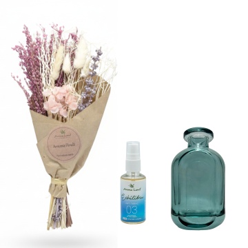 set Mini Bouquet Pink, vază decorativă la alegere și spray de cameră 