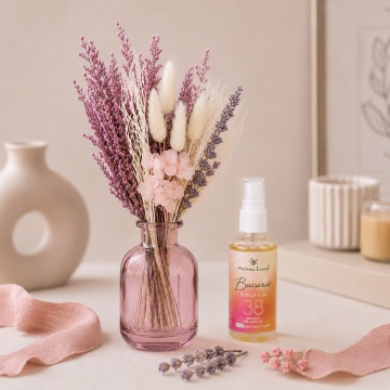 Set Mini Bouquet Pink, vaza decorativa si spray de camera, 50 ml, Aroma land