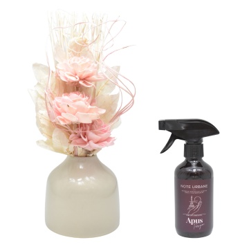 Aranjament floral 3 flori Pink - Trandafir + spray cadou Apus Parizian din gama Note Urbane