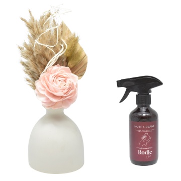 Aranjament floral Pink Glow + spray cadou Rodie Chic gama Note Urbane