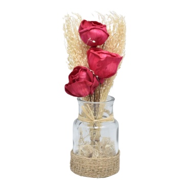Aranjament floral Rosu in vas sticla, Aroma Land, H20cm