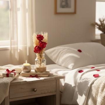 aranjament floral Rosu in vas de sticla pentru living sau birou